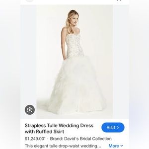 David’s Bridal strapless tulle wedding dress with ruffled skirt size 4 NWT